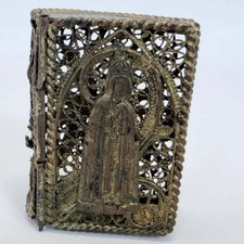 Vintage Portugal Filigree Our Lady of Fatima Miniature Book Box Silver Tone picture
