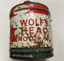 Vintage 5 Gallon Metal Wolf’s Head Motor Oil Advertising w/ Bale Handle 15