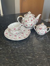 vintage porcelain tea set ,classic pink Rose Chintz pattern  By Lefton China. picture