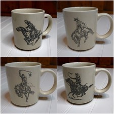 Complete Set of 4 Vintage Marlboro Man Coffee Mugs 4 Unique Cowboy Scenes Taiwan picture