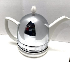 Vintage Forman Family Hall Tea Pot White Ceramic w/ Insulated Aluminum Cover USA picture