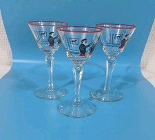 VTG MCM Atomic Martini Glasses Set 3 Red Rim Barware Retro Cocktail Libbey Style picture
