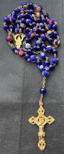 Vintage Rossetti Murano Glass Beads Rosary Italy Blue, Red, Orange, Gold 56.20g picture