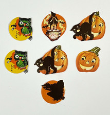 Vintage Eureka Dennison Halloween Gummed Seals Lot Pumpkin Black Cat Owl Ghost picture