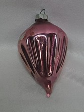 Vintage HEIM Pink Glass Fluted Parachute Spin Top Pontil Christmas Ornament picture