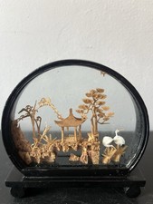 Vtg San You Chinese 3D Lacquer Art Carving Pagoda Cranes Diorama Figure picture