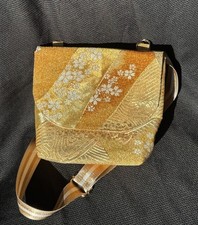 Beautiful Vintage Kimono Obi Shoulder Bag / Crossbody Bag, Sakura Gold picture
