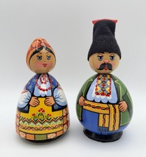 Ukrainian Hand Painted Gutsul Doll 6” Wooden Couple Carpathian Folk Art Figurine picture