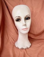 Vtg 60s Mannequin Lady Head w/ Makeup Chalkware Plaster  / Hat Display Art Deco picture