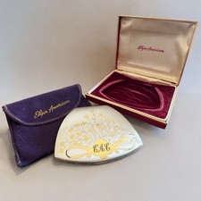 Vtg Elgin American Sterling Silver Floral Powder Compact Original Box Pouch Puff picture