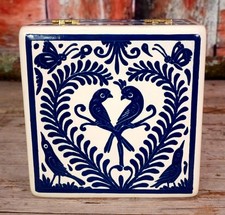 Handmade Lacquer Box Heart Love Birds Flowers Butterflies & Fish Mexico Folk Art picture
