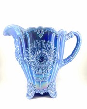Vintage Mosser Glass Carnival Delphite Blue Dahlia Pitcher 48 oz. picture