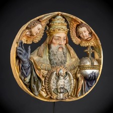 God the Father w Holy Spirit and Angels Wood Church Baroque Sculpture 17.3