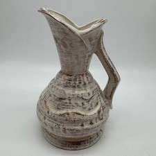 Vtg Faux Bois White Brown Ceramic Pitcher Ewer Art Pottery Wood Grain Bark Decor picture