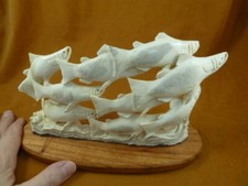 FISH-W9) school of 9 Salmon fish shed ANTLER figurine Bali detailed carving picture