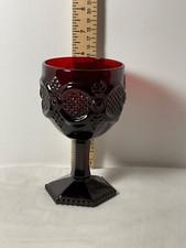 Avon stemmed goblet Ruby red glass Decorative design 6” picture