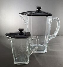 Pair of PADEN CITY 20s era PITCHERS w LIDS One Clear, One with Art Deco Design picture
