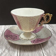 Vtg Napcoware Japan Porcelain Pedestal Cup And Saucer Pink and Gold picture