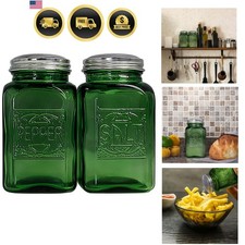 Depression Style Glass Salt and Pepper Shakers Green picture