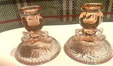 FENTON Velva Rose Glass Dolphin Candle Holders - pair -USA - Vintage picture