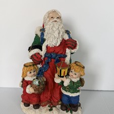 Holiday Time Vintage Santa Centerpiece Santa Claus With 2 Kids Figurine picture