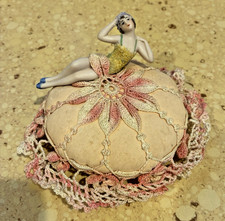 Antique  German Bisque Bathing Beauty Figurine 5684 on pincushion picture