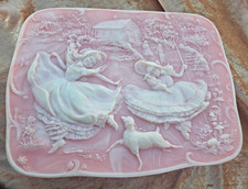 Genuine Incolay Stone Pink Bo Peep Handmade Hinged Trinket Box Raised Relief Lid picture