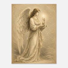 Vintage Angel with Candle Metal Wall Art, Christmas Guardian Angel cm 18x24 picture