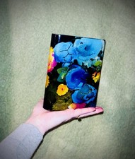 Vintage 1990s Fringe Studio Vibrant Floral Print Rectangular Narrow Glass Vase picture