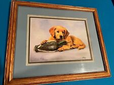 Vintage Linda Picken Signed/Numbered Golden Retriever Puppy with Duck picture