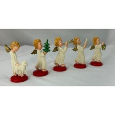 Vintage West Germany Angel Figurines Set 5 Plastic Christmas Red Base MCM picture