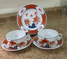 Vintage Yuet Tung Imari Tea Set 5pc Translucent Fine Porcelain Hong Kong EX picture