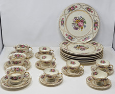 Antique CONTINENTAL IVORY Germany QUEENS BOUQUET Dinner Plates Tea Coffee Cups picture