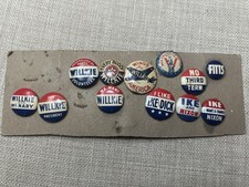 Vintage 40s-50s Political Pins-Wilkie, Ike, Nixon, Fitts, War Finance Committee picture