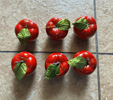 Vintage Shiny Red Apple Christmas Ornaments Lot of 6 Faux Lacquer Fruit Retro picture