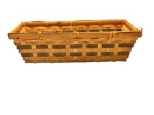 Rectangular Woven Reed Basket with Handle 11.5 X 5 X 3. Wooden Basket Storage picture