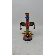 Vintage Mexican Folk Art Tree Of Life Candle Holder Pottery Ceramics Collectible picture