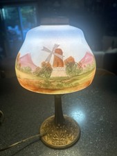 Antique ALADDIN MFG CO Boudoir Lamp Dutch Scene Reverse Painted Shade picture