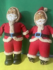 Two VTG rubber face Santa Claus Dolls Christmas collectibles MCM Japan 50's picture