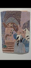 Vintage Judaica Textile Wall Hanging Rabbi Blowing Shofar 60x17 Jewish Art picture