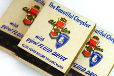 3X Chrysler Fluid Drive 1940s Matchbook Advertising Chrysler Plymouth Cars picture