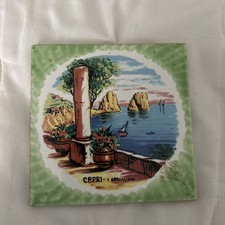 Vintage Italy Capri Faraglione Souvenir Terracota Title Plaque 4.5 By 4.5 Inche picture