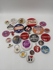 Mixed Lot of 28 Pins Round Buttons Pinbacks Lapel 1980s Pins Ghostbusters Coke picture