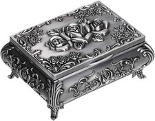 Hipiwe Vintage Jewelry Box Small Metal Trinket Box Engraved Rose for Women picture