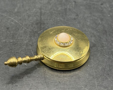 Antique Brass Silent Butler Pill Box Clear Rhinestones Faux Mother of Pearl 3
