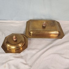 PM Italy, Lidded Brass Serving Dishes Rosewood Handles, Set of 2, Nice picture