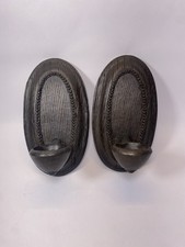 2 VTG. 1976 Homco Model 4190 Colonial Style Oval Beaded Faux Wood Wall Sconces picture