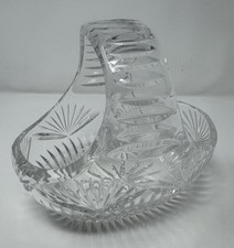 Crystal Clear Handcut 24% Lead Crystal Cut Basket Candy Dish Basket 8” Poland picture