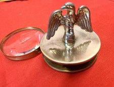 Vtg MCM brass magnifying glass paperweight combo with eagle desk gift patriotic picture
