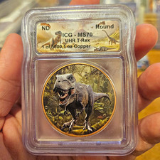 ICG MS70 UHR T-Rex 1 oz .999 Fine Copper Round 1 of 5000 picture